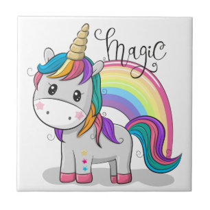 Sweet unicorn with big eyes ceramic tile