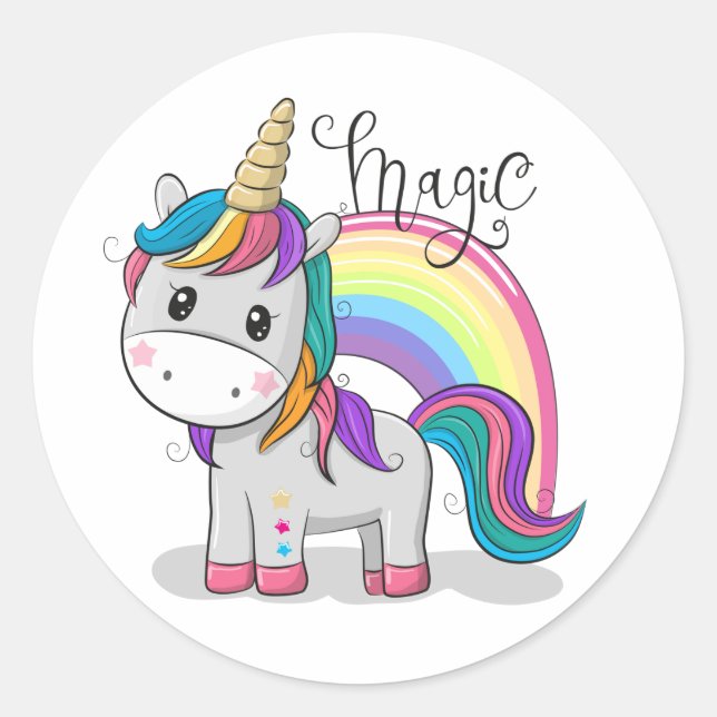 Sweet unicorn with big eyes classic round sticker (Front)