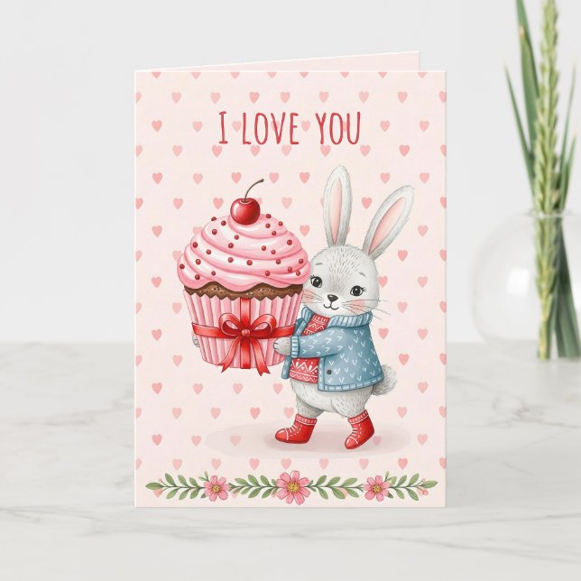 Sweet Valentine Card  With Cute Bunny  (Front)