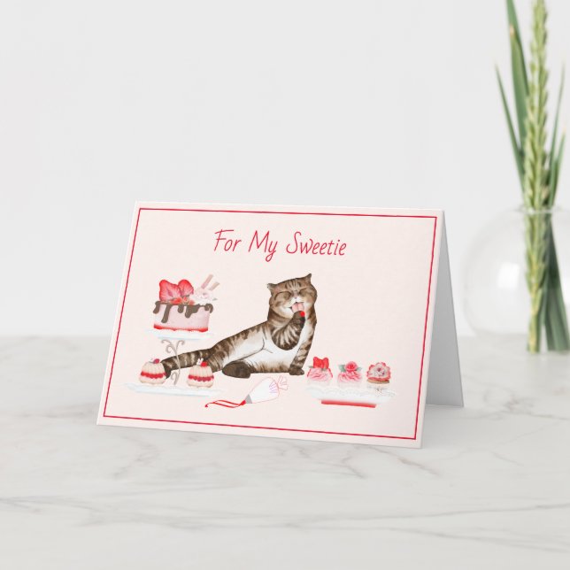 Sweet Valentine Cat with Pastries and Cakes Card (Front)