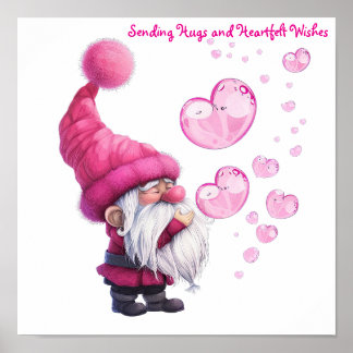Sweet Valentine Gnome with Floating Heart Bubbles Poster