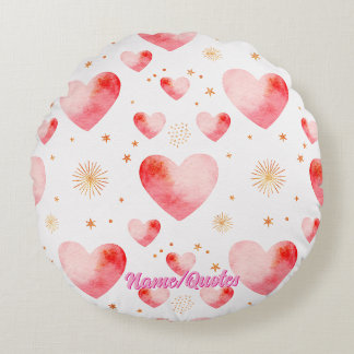 Sweet Valentine Heart Pattern with Golden Glitter Round Cushion
