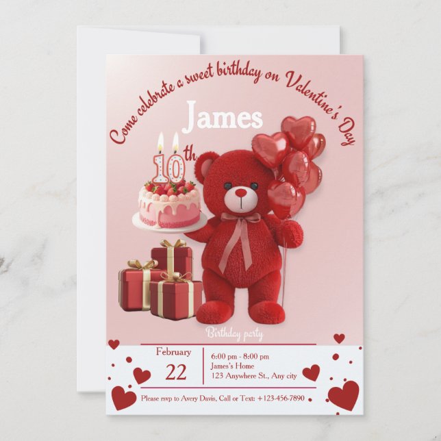 Sweet Valentine’s Birthday Invite – 10th Birthday (Front)