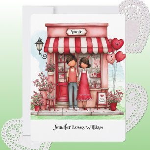 Sweet Valentine Shop Couple Monograms Flat Card