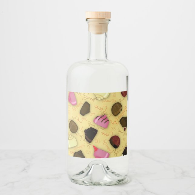 Sweet Valentine - Valentine's Day Candy Pattern Liquor Bottle Label (Front)