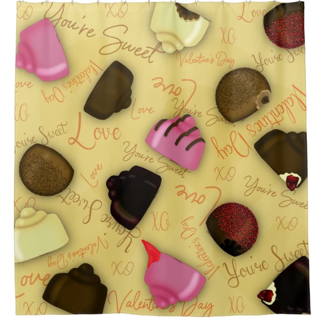 Sweet Valentine - Valentine's Day Candy Pattern Shower Curtain (Front)
