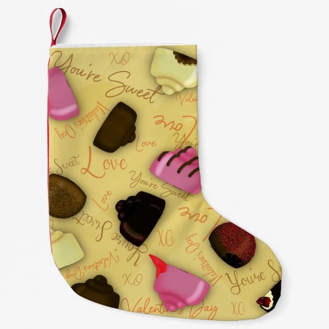 Sweet Valentine - Valentine's Day Candy Pattern Small Christmas Stocking (Front)