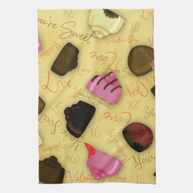 Sweet Valentine - Valentine's Day Candy Pattern Tea Towel (Vertical)