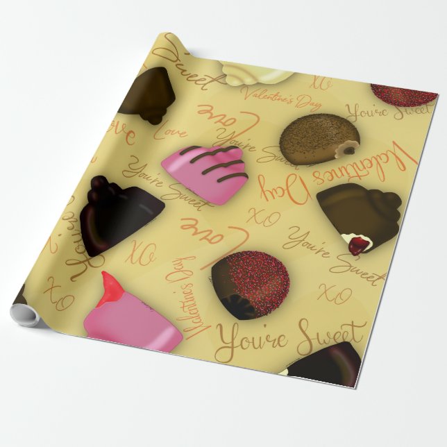 Sweet Valentine - Valentine's Day Candy Pattern Wrapping Paper (Unrolled)