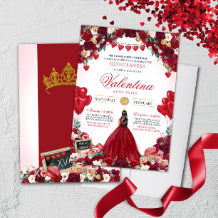 Sweet Valentine's Day Red Rose Floral Quinceanera  Invitation