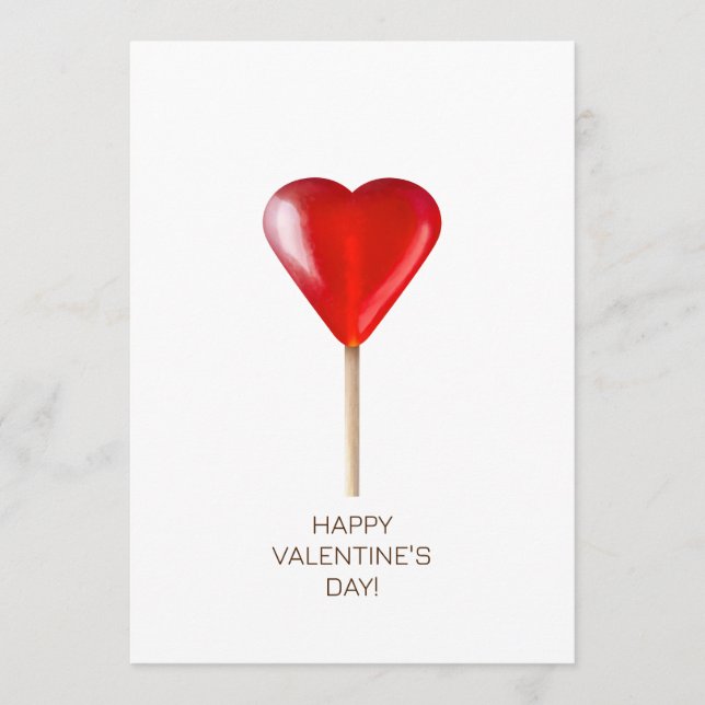 Sweet Valentine's Day with red heart lollipop Holiday Card (Front)