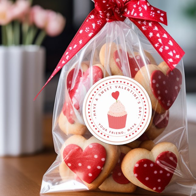 Sweet Valentine's Goodie Bag Classic Round Sticker (Sweet Valentine's Favor Classic Round Sticker)