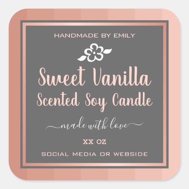 Sweet Vanilla Scented Soy Candles Labels Pink Grey (Front)