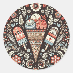 Sweet Vibes: Folk Art Sticker for National Ice Cre