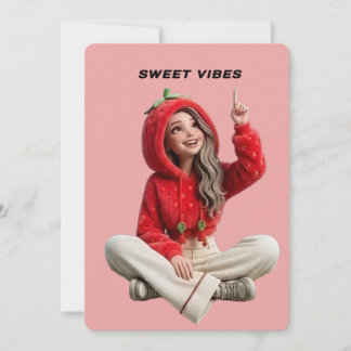 Sweet vibes strawberry hoodie character invitation