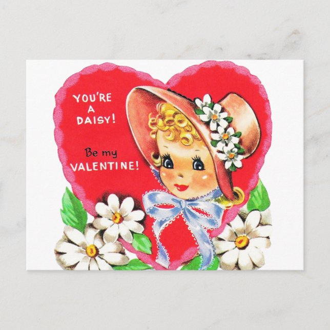 Sweet Vintage 1950s Little Girl Valentine Postcard (Front)