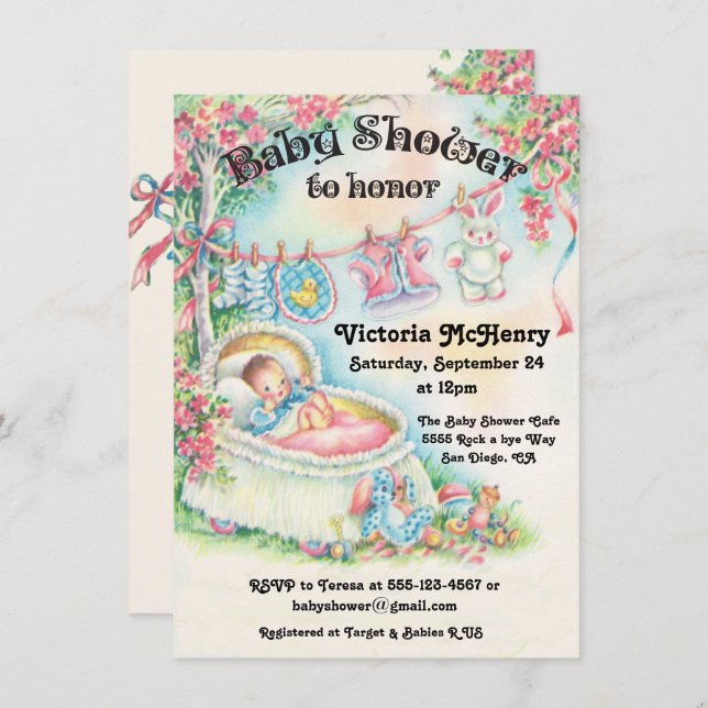Sweet Vintage baby shower invitations (Front/Back)