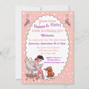 Sweet Vintage Ballerina Ballet Birthday Party Invitation