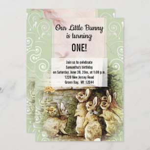 Sweet Vintage Bunny 1st Birthday Party Invitation