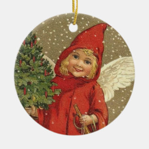 Sweet Vintage Christmas Angel Ceramic Ornament