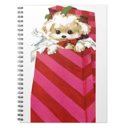 Sweet Vintage Christmas Puppy Bichon Lhasa Maltese Notebook