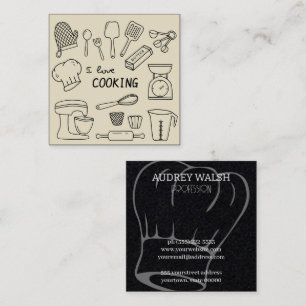 Sweet vintage cooking, simple black square busin business card