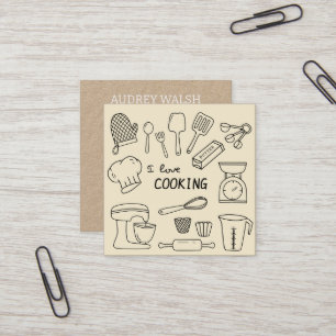 Sweet vintage cooking, simple black square busin business card