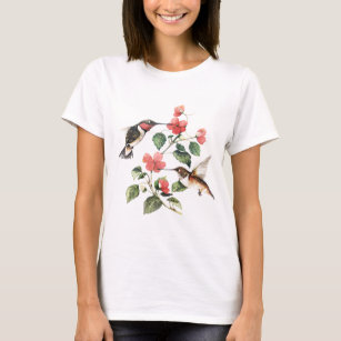 Sweet Vintage Floral Hummingbirds Pair T-Shirt