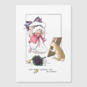 Sweet Vintage Girl with Easter Bonnet & Bunny