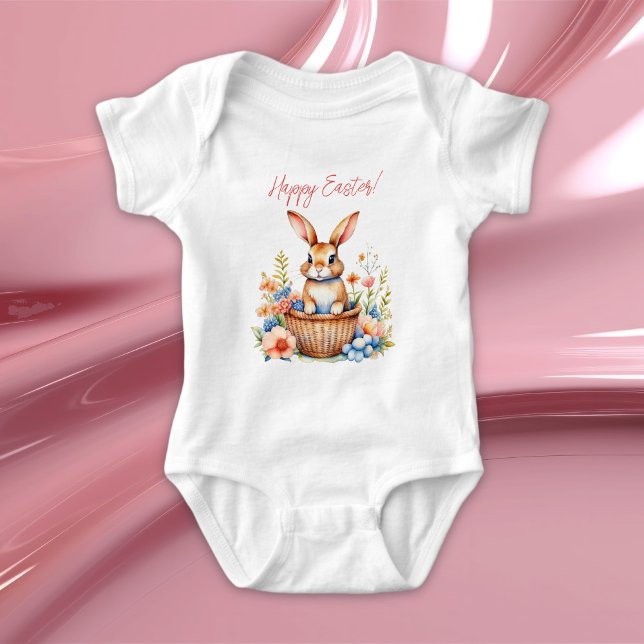 Sweet Vintage Happy Easter Bunny Rabbit  Baby Bodysuit (Creator Uploaded)