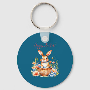 Sweet Vintage Happy Easter Bunny Rabbit Toddler Key Ring