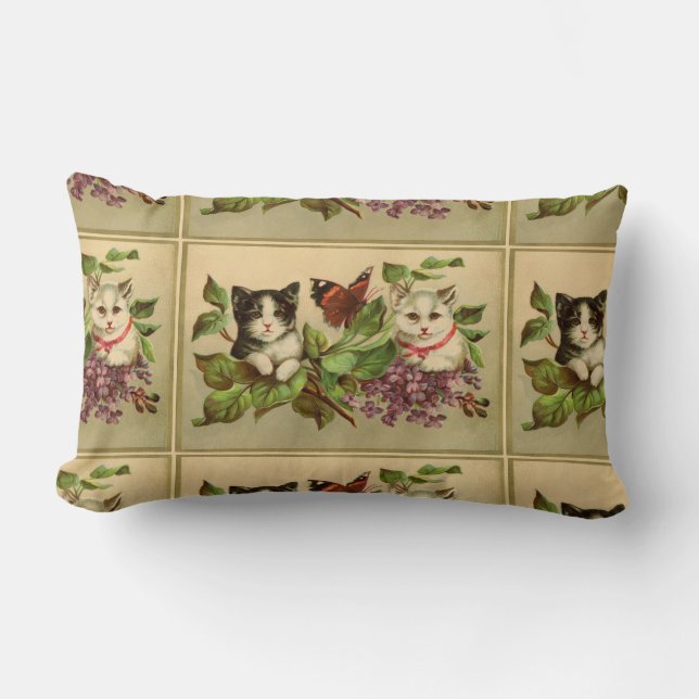 Sweet Vintage Kittens and Butterfly Lumbar Cushion (Front)