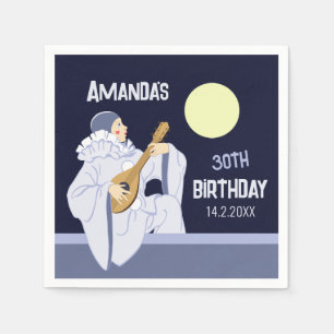 Sweet vintage Pierrot clown lute moon CC1272 Party Napkin