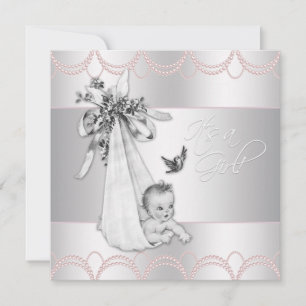 Sweet Vintage Pink Baby Girl Shower Invitation