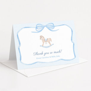 Sweet Vintage Rocking Horse Baby Boy Shower Thank You Card
