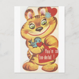 Sweet Vintage Tiger Valentine Holiday Postcard