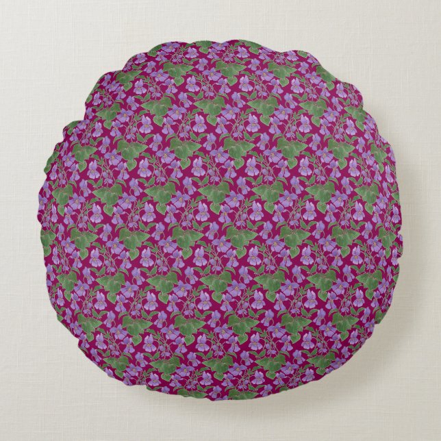 Sweet Violets Custom Floral Round Cushion (Front)