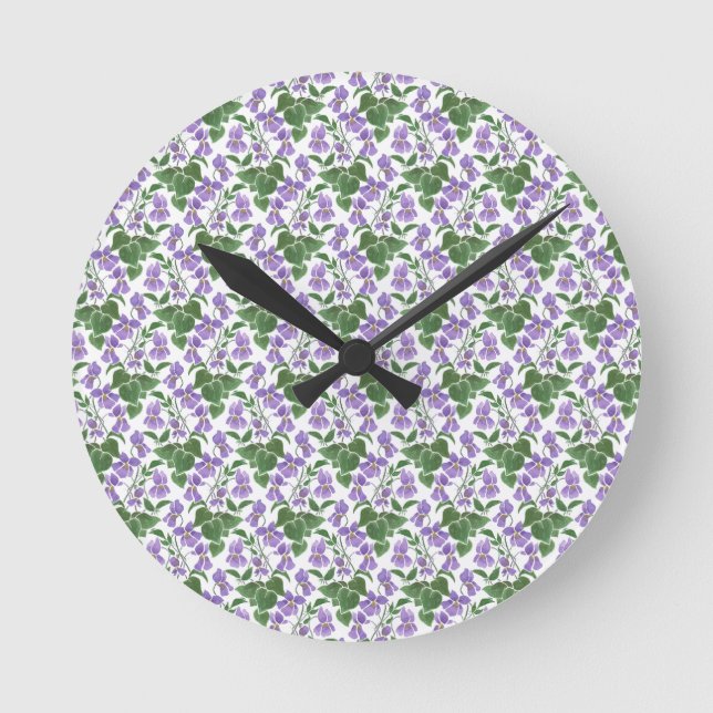 Sweet Violets Pattern Pretty Round Wall Clock (Front)