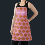 Sweet Waffles pattern on custom background shade Apron<br><div class="desc">A romantic brunch or sweet breakfast in bed starts with waffles topped with fresh fruit. This fun graphic has been repeated over a pink background (fully customisable if you would like a different shade) and shows a waffle pair with halved strawberries as a garnish. You can personalise the text or...</div>