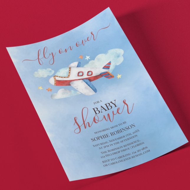 Sweet Watercolor Aeroplane Baby Shower Invitation (Creator Uploaded)