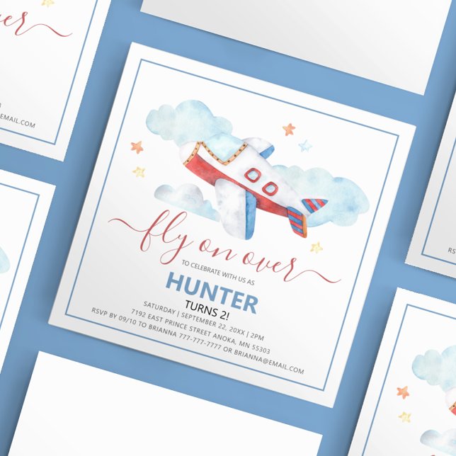 Sweet Watercolor Aeroplane Birthday Invitation (Creator Uploaded)