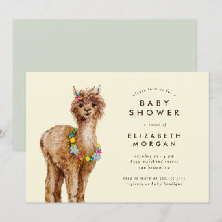 Sweet Watercolor Alpaca Baby Shower Invitation