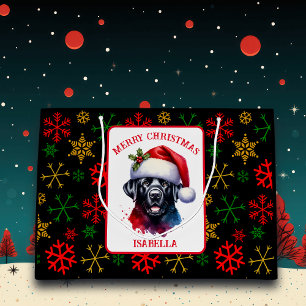 Sweet Watercolor Black Lab in Santa Hat Large Gift Bag