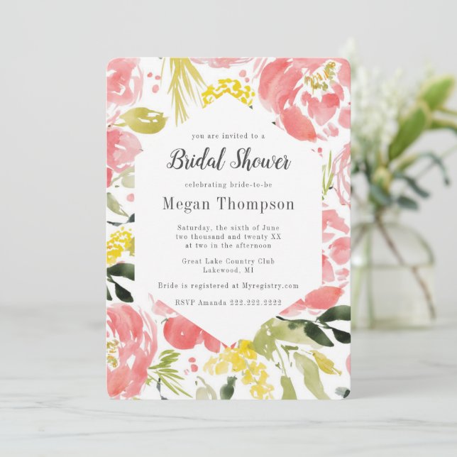 Sweet Watercolor Blooms Bridal Shower Invitation (Standing Front)