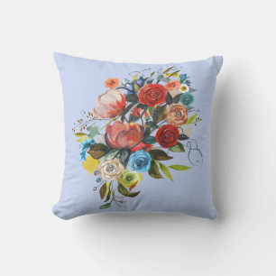 Sweet Watercolor Bouquet Periwinkle Customisable Cushion