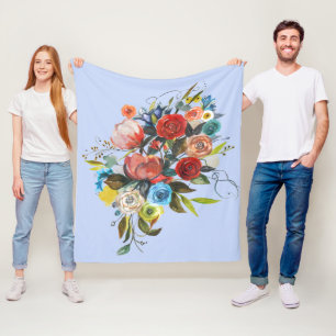 Sweet Watercolor Bouquet Periwinkle Customisable Fleece Blanket