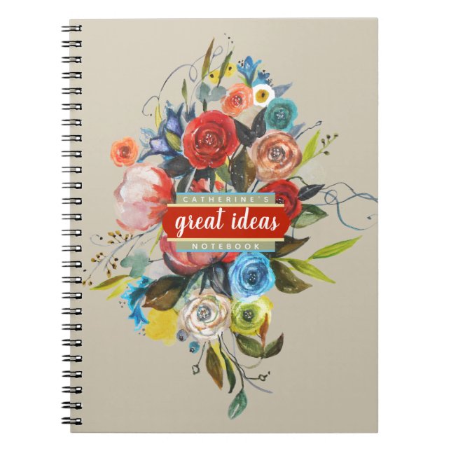 Sweet Watercolor Bouquet Personalised Notebook (Front)