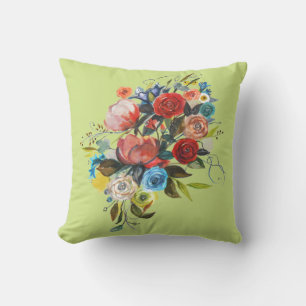 Sweet Watercolor Bouquet Spring Green Customisable Cushion