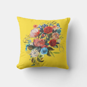 Sweet Watercolor Bouquet Yellow Customisable Cushion