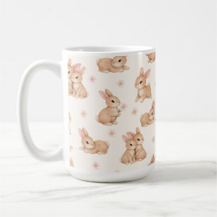 Sweet Watercolor Bunnies & Flowers Pattern Coffee Mug
